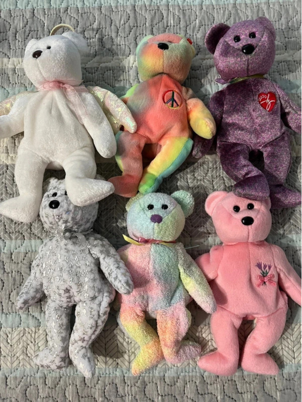6 vintage teddy bears plush bean toys